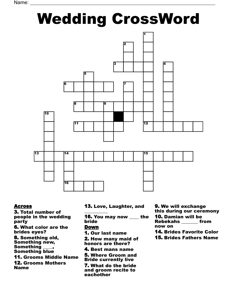 Wedding CrossWord
