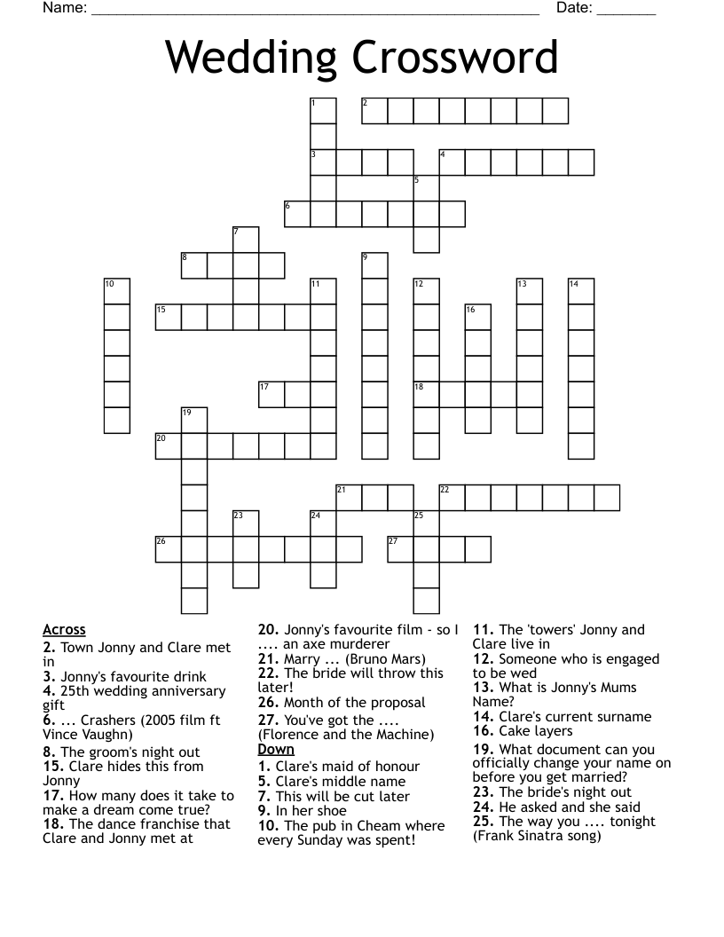 Wedding Crossword WordMint