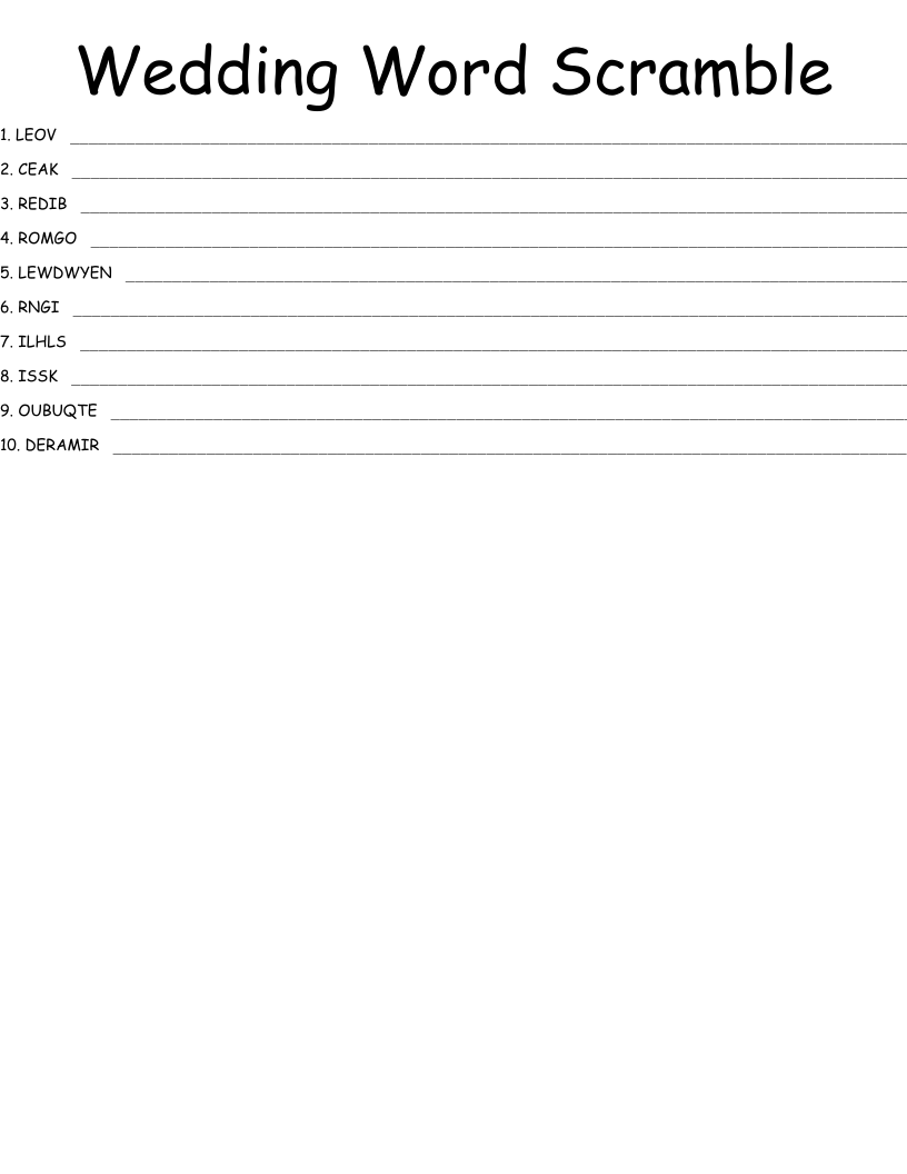 Wedding Word Scramble