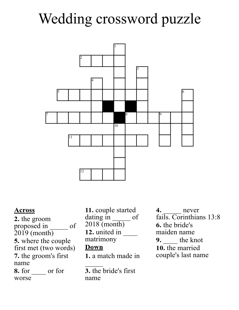 Wedding Crossword Puzzle WordMint