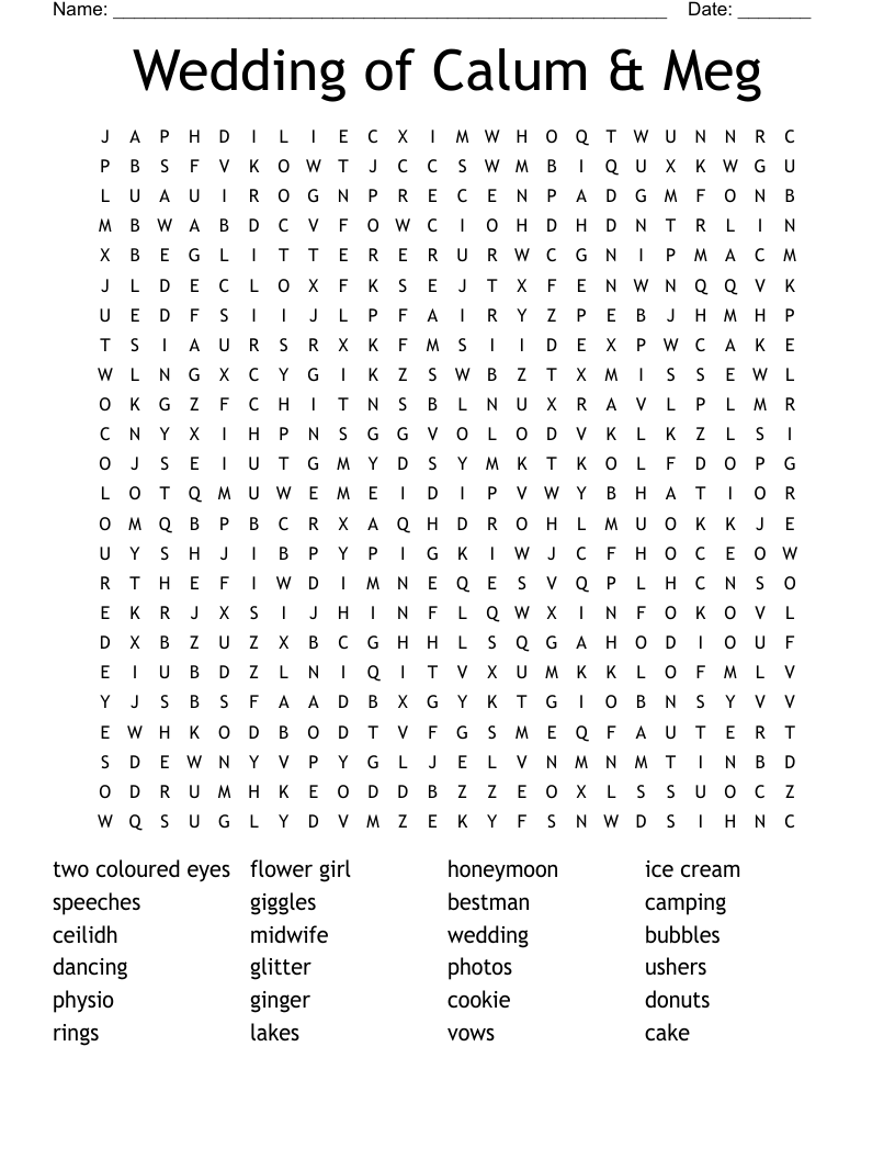 Wedding of Calum & Meg Word Search