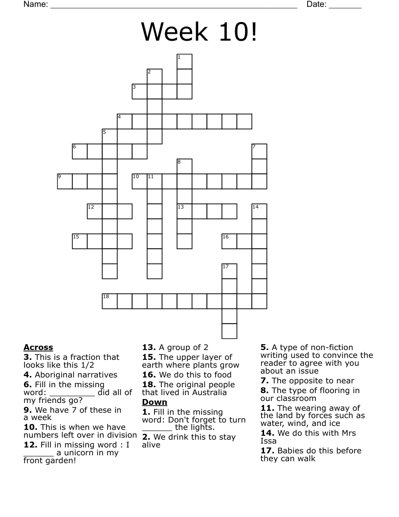 Week 10! Crossword - WordMint