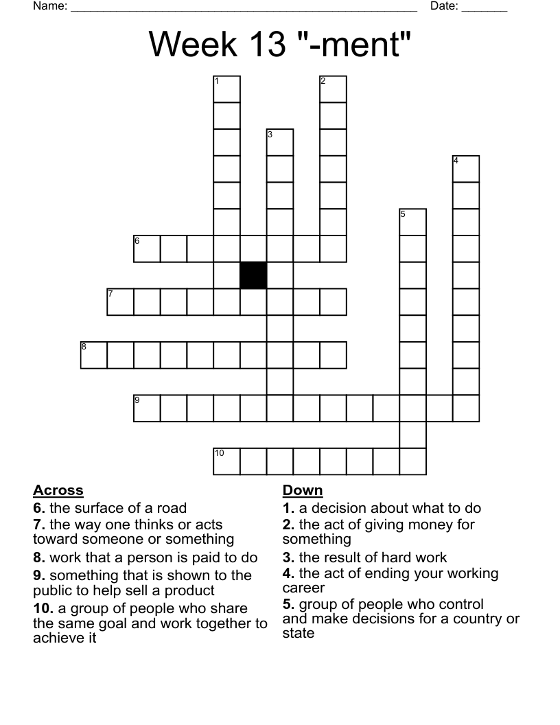 Week 13 "ment" Crossword WordMint