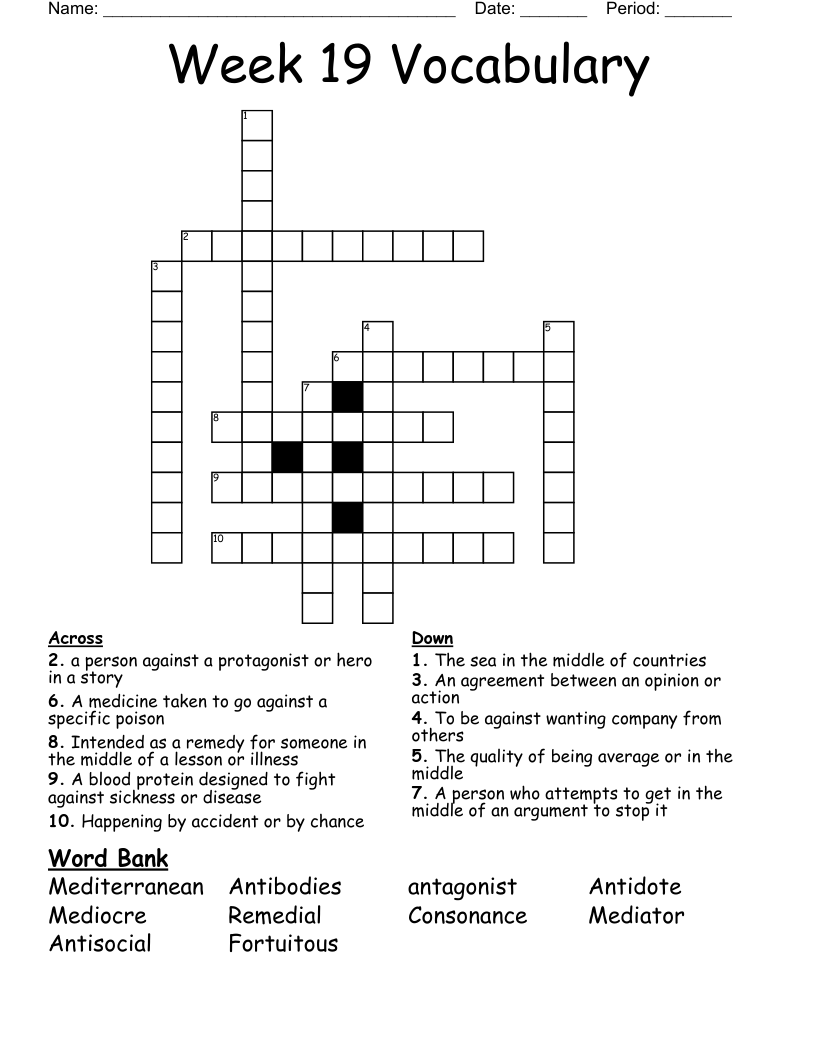 Week 19 Vocabulary Crossword