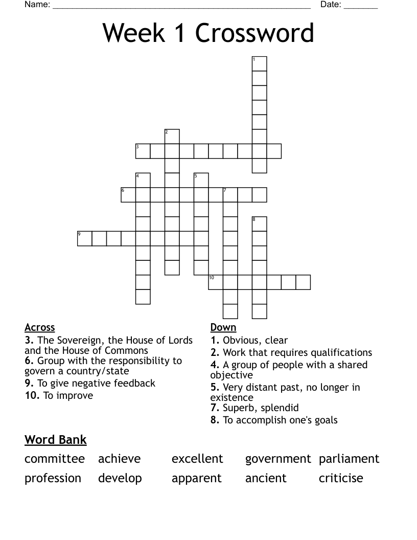 Week 1 Crossword