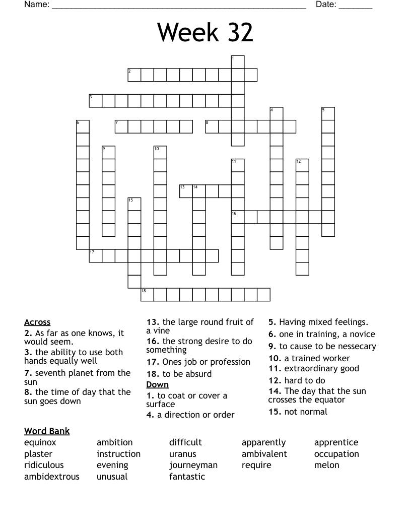 Week 32 Crossword