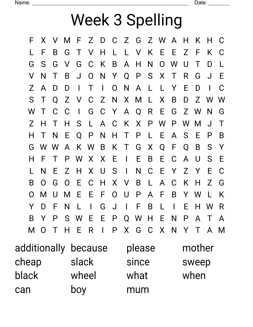 Week 3 Spelling Word Search