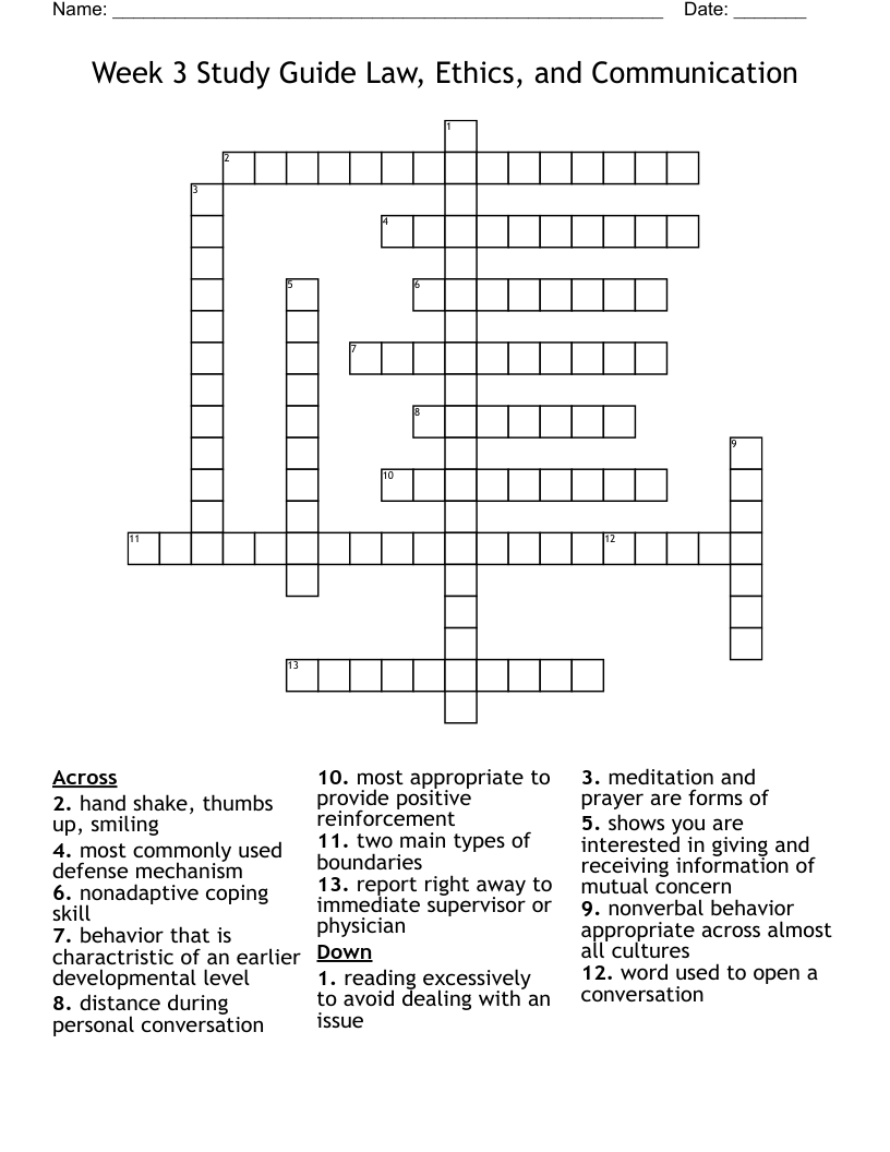 Week 3 Study Guide Law, Ethics, and Communication Crossword