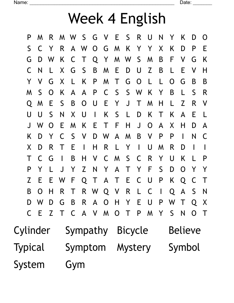 Week 4 English  Word Search