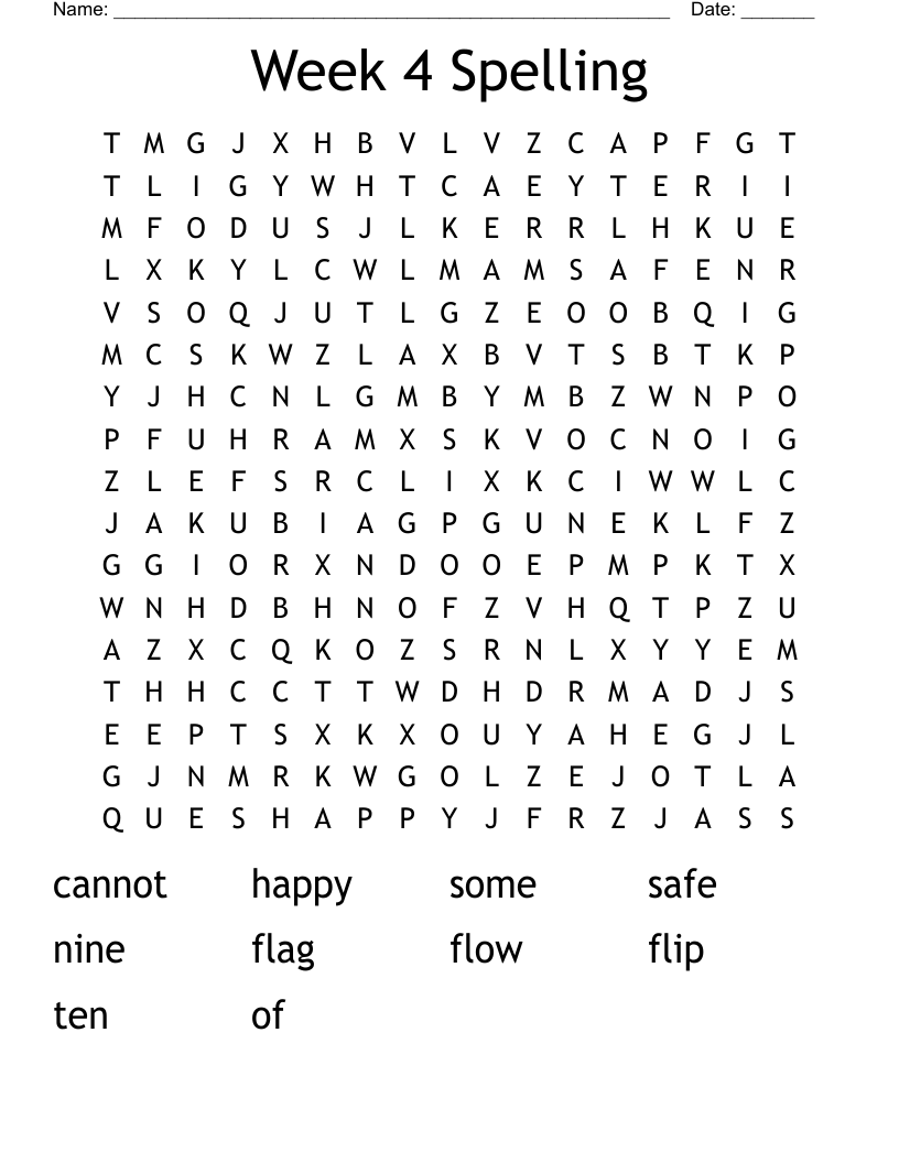 Week 4 Spelling Word Search