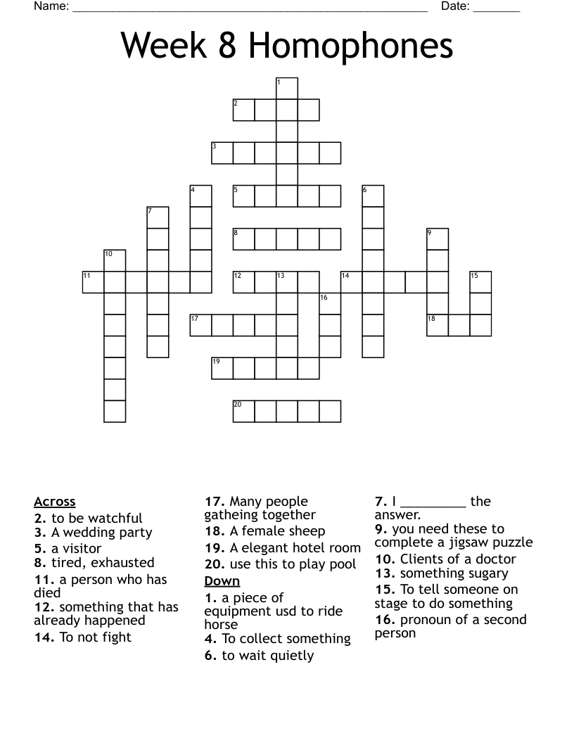 Week 8 Homophones Crossword - WordMint