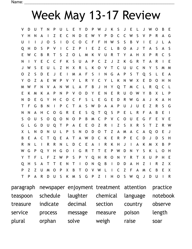 Week May 13-17 Review Word Search