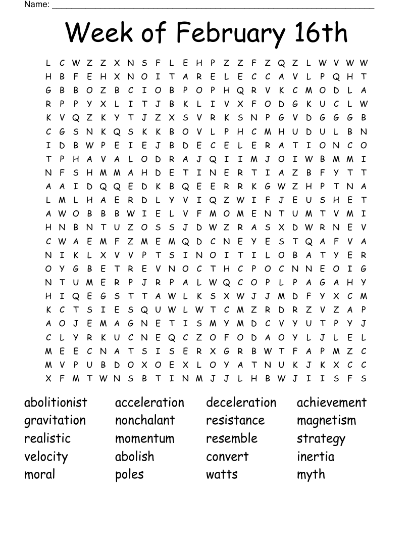 Week Of February 16th Word Search WordMint