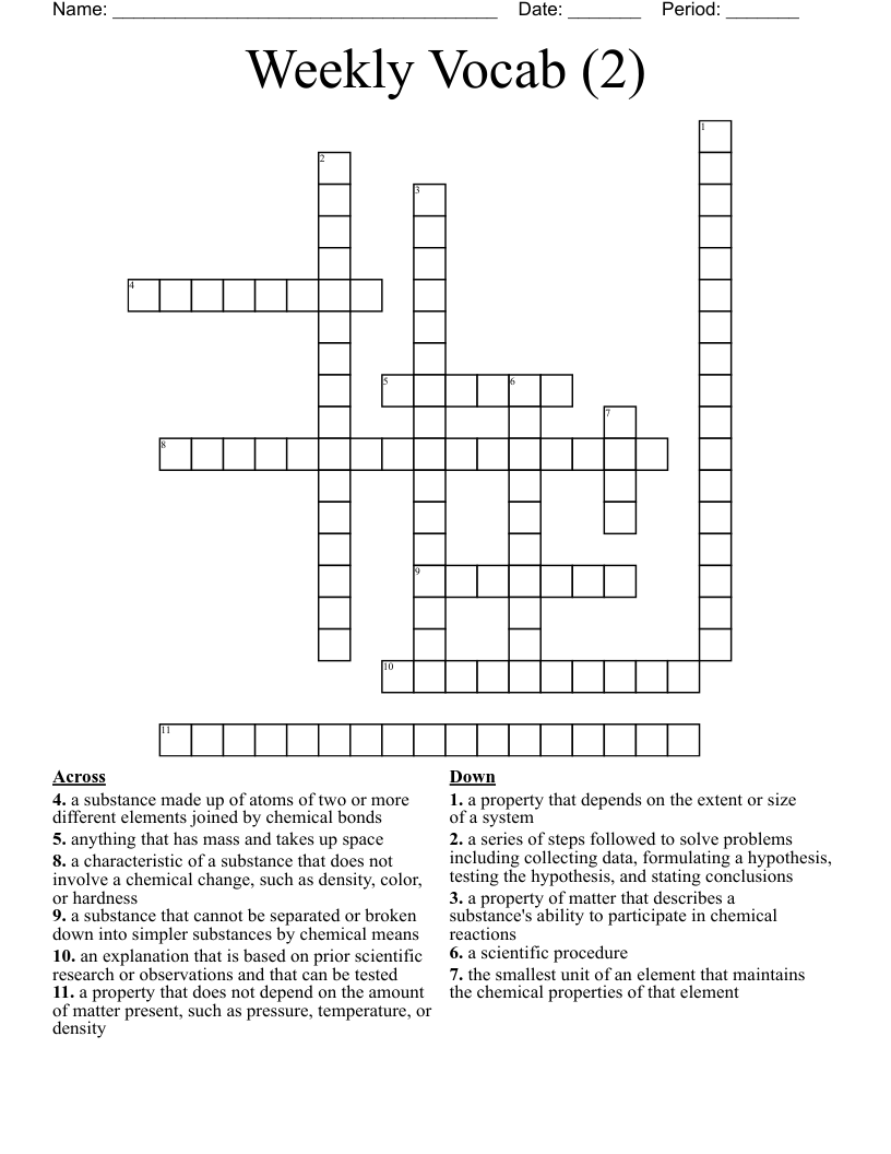 Weekly Vocab (2) Crossword