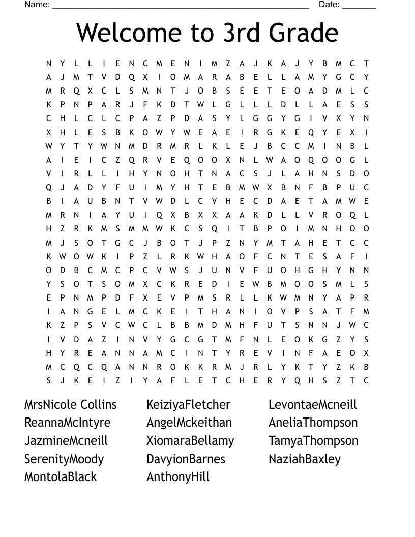 Welcome to 3rd Grade Word Search