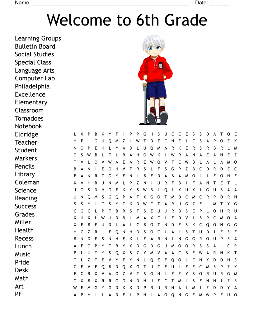 6th Grade Word Search Printable