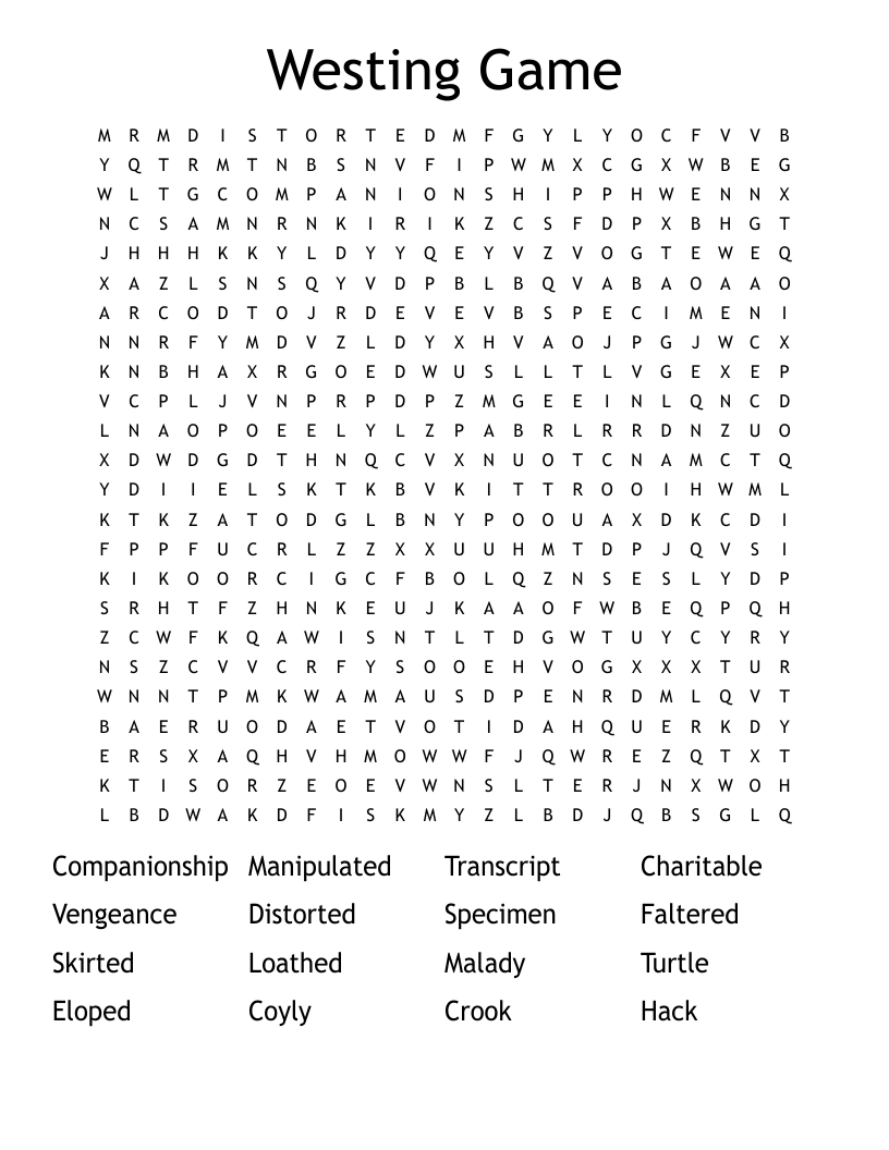 Westing Game Word Search