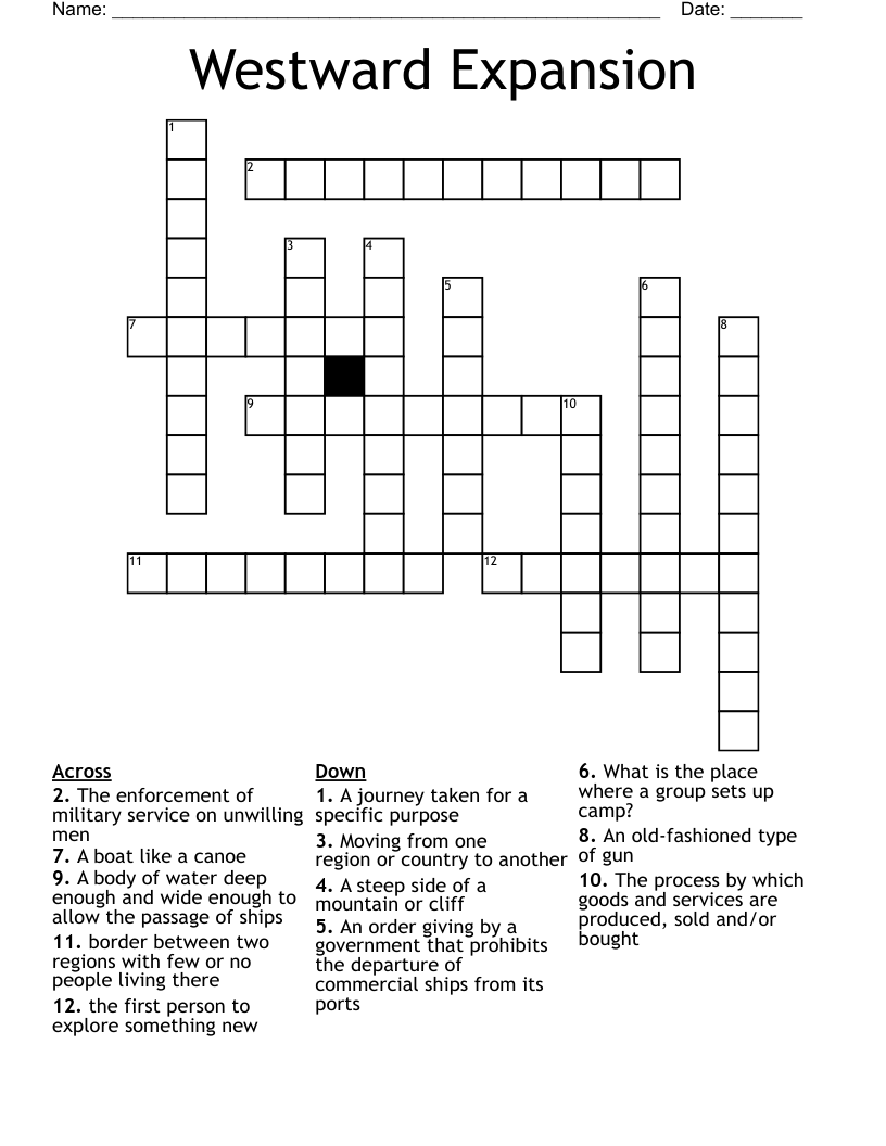 Westward Expansion Crossword WordMint