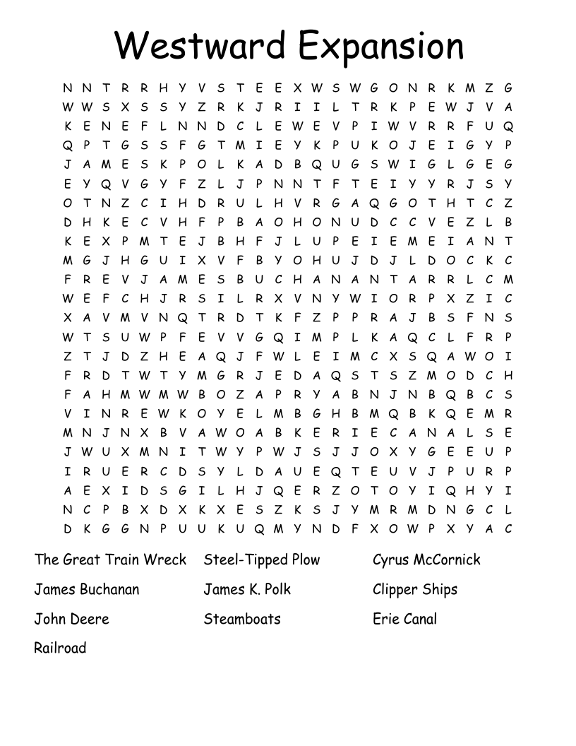 Westward Expansion Word Search