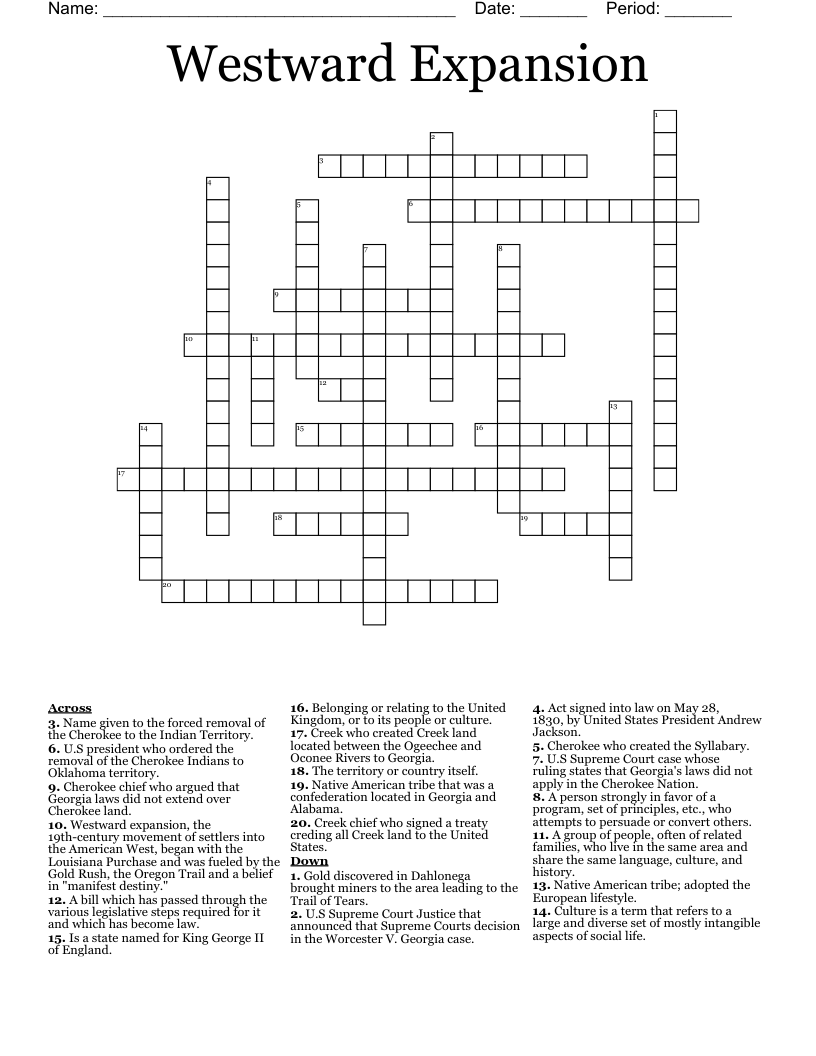 Westward Expansion Crossword WordMint
