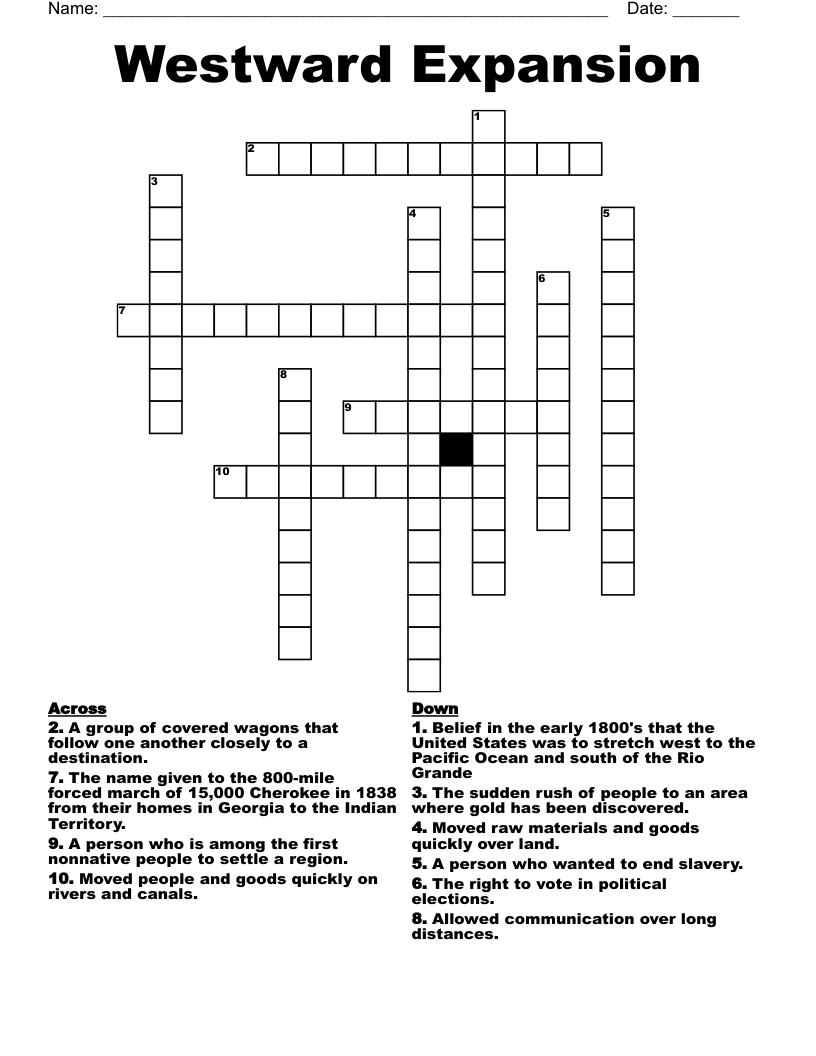 Westward Expansion Crossword