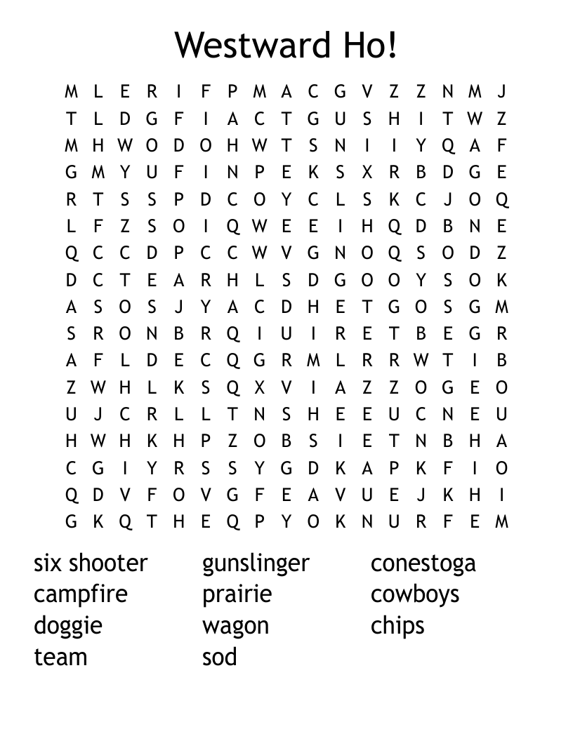 Westward Ho! Word Search