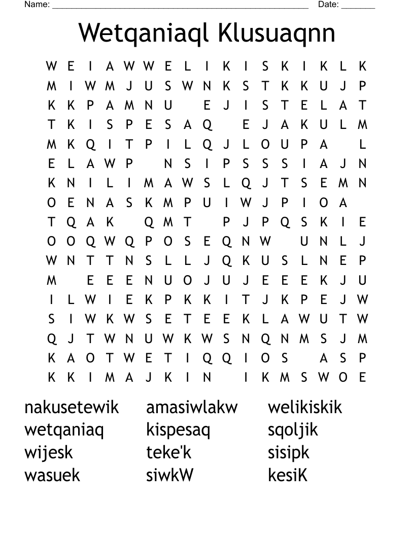 Wetqaniaql Klusuaqnn Word Search