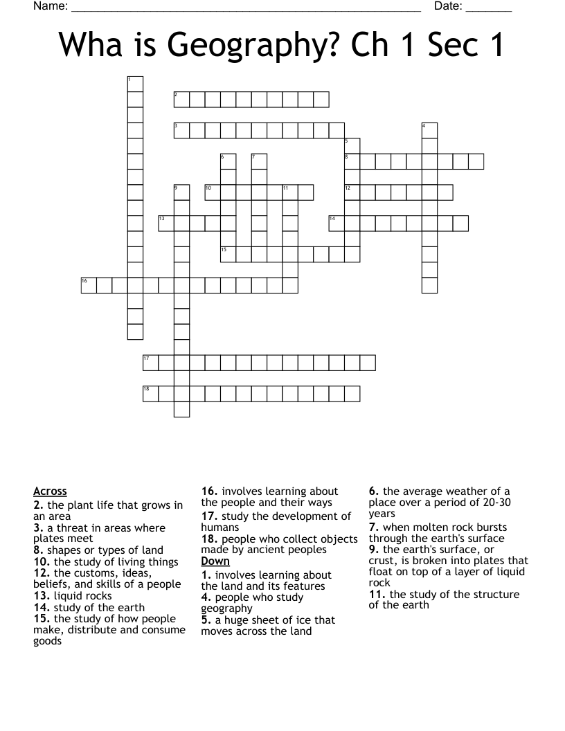 Wha is Geography? Ch 1 Sec 1 Crossword