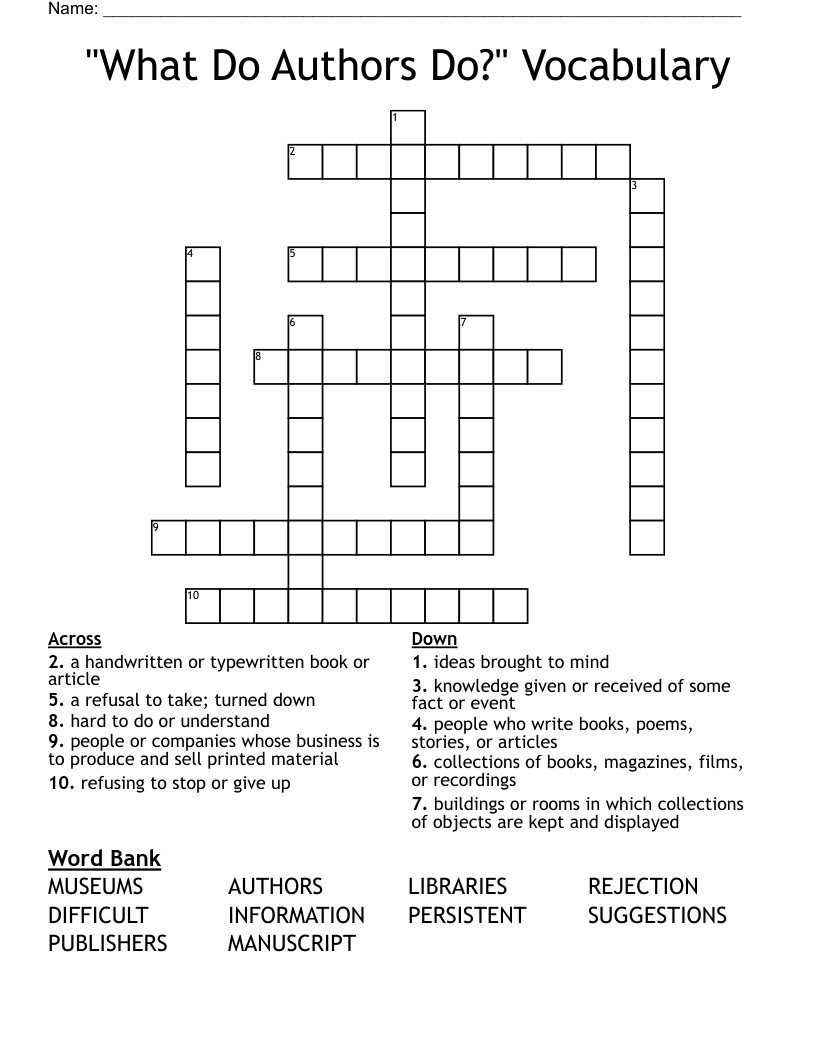 "What Do Authors Do?" Vocabulary Crossword