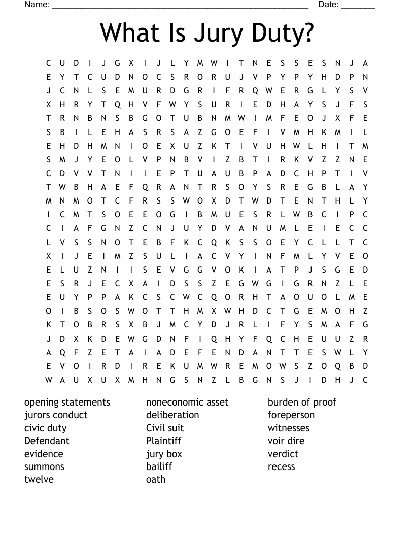 What Is Jury Duty Word Search WordMint