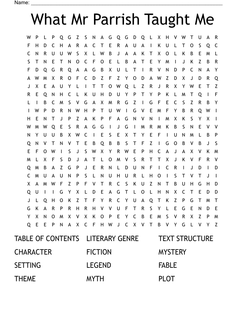 What Mr Parrish Taught Me Word Search