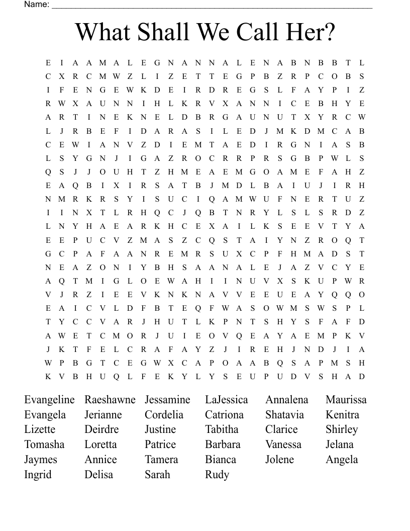 What Shall We Call Her? Word Search