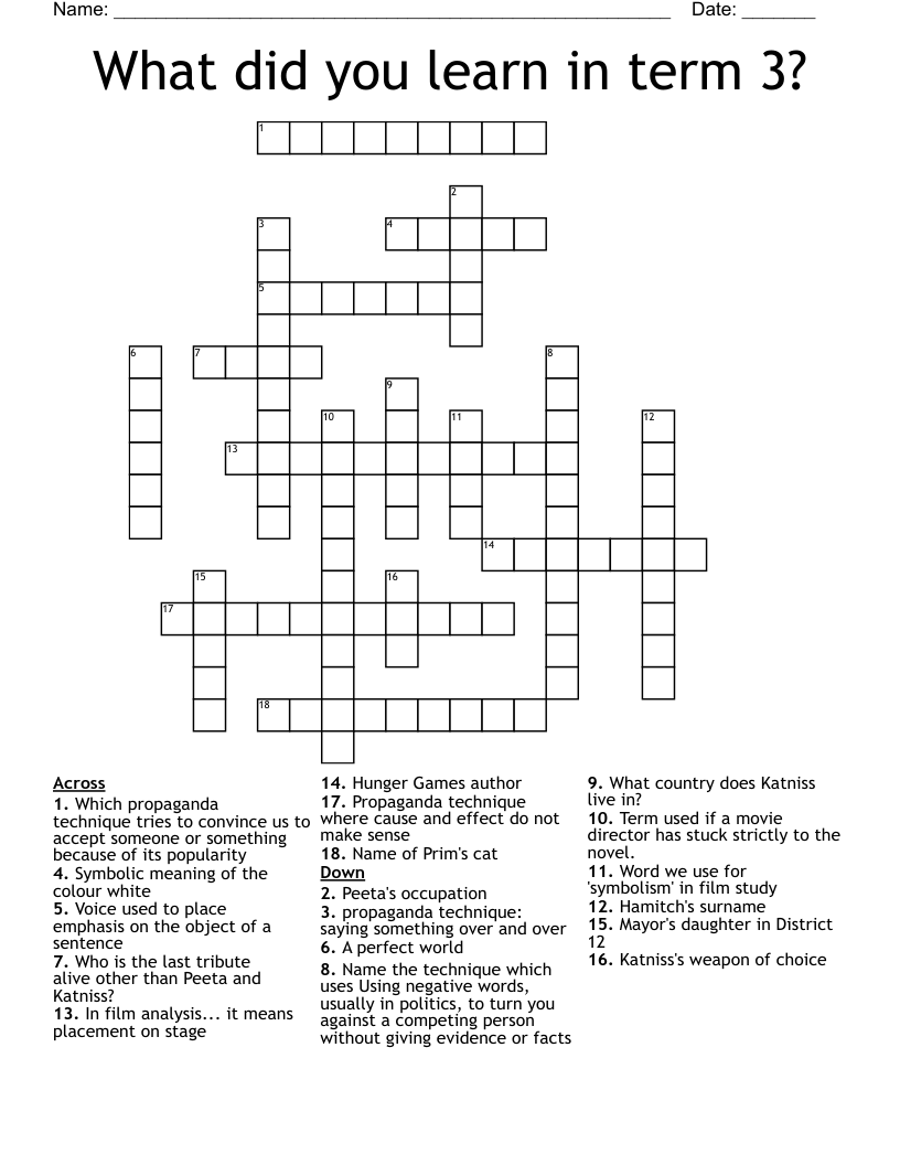 What did you learn in term 3? Crossword