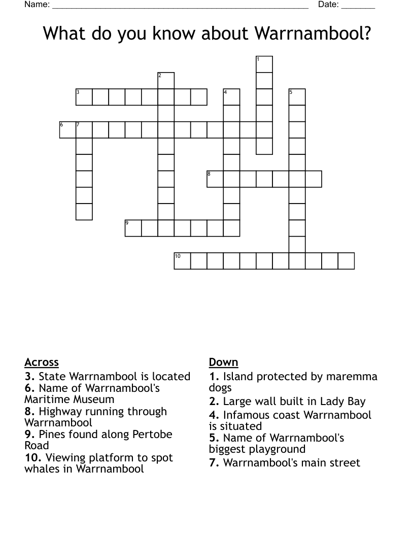 What do you know about Warrnambool? Crossword