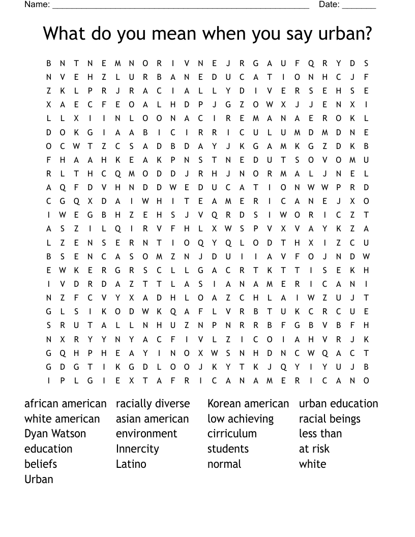 What do you mean when you say urban? Word Search