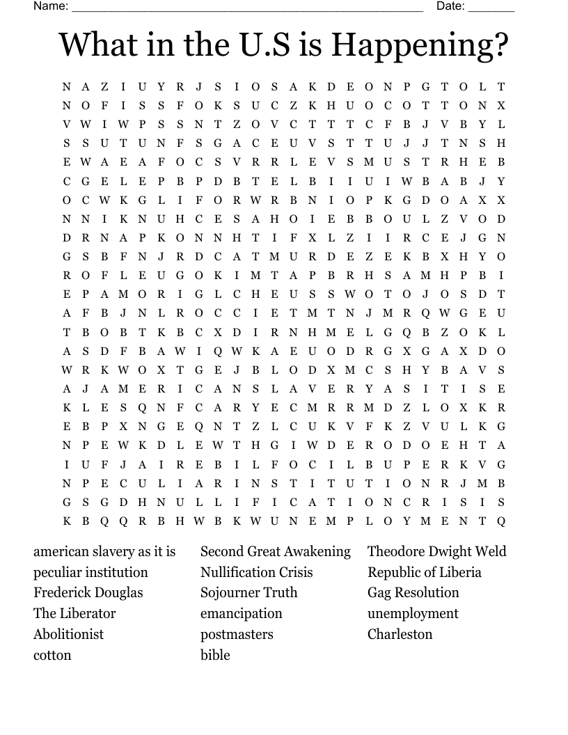 What in the U.S is Happening? Word Search