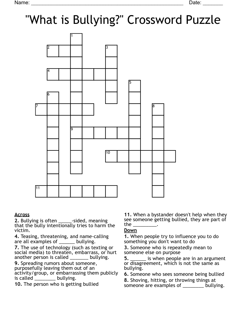 What Is Bullying Crossword Puzzle WordMint
