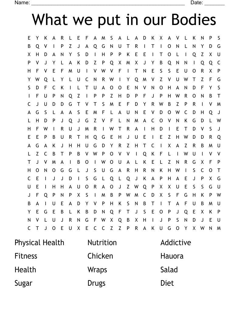 What we put in our Bodies Word Search