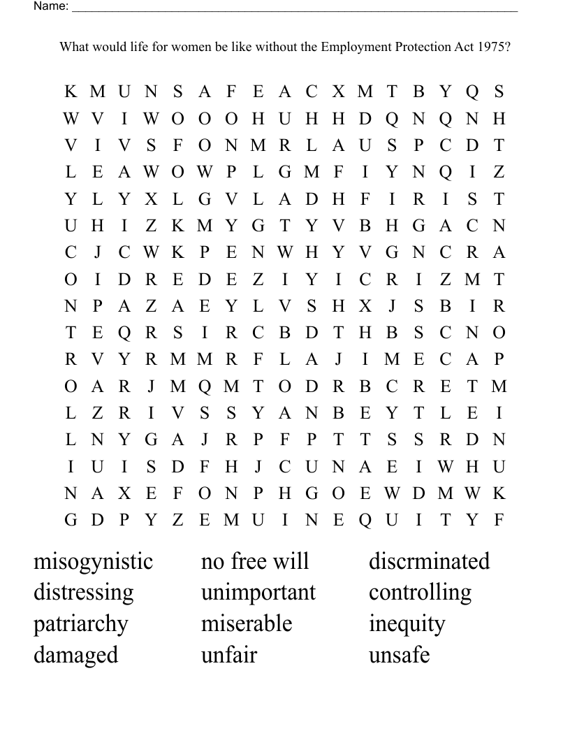 What would life for women be like without the Employment Protection Act 1975? Word Search