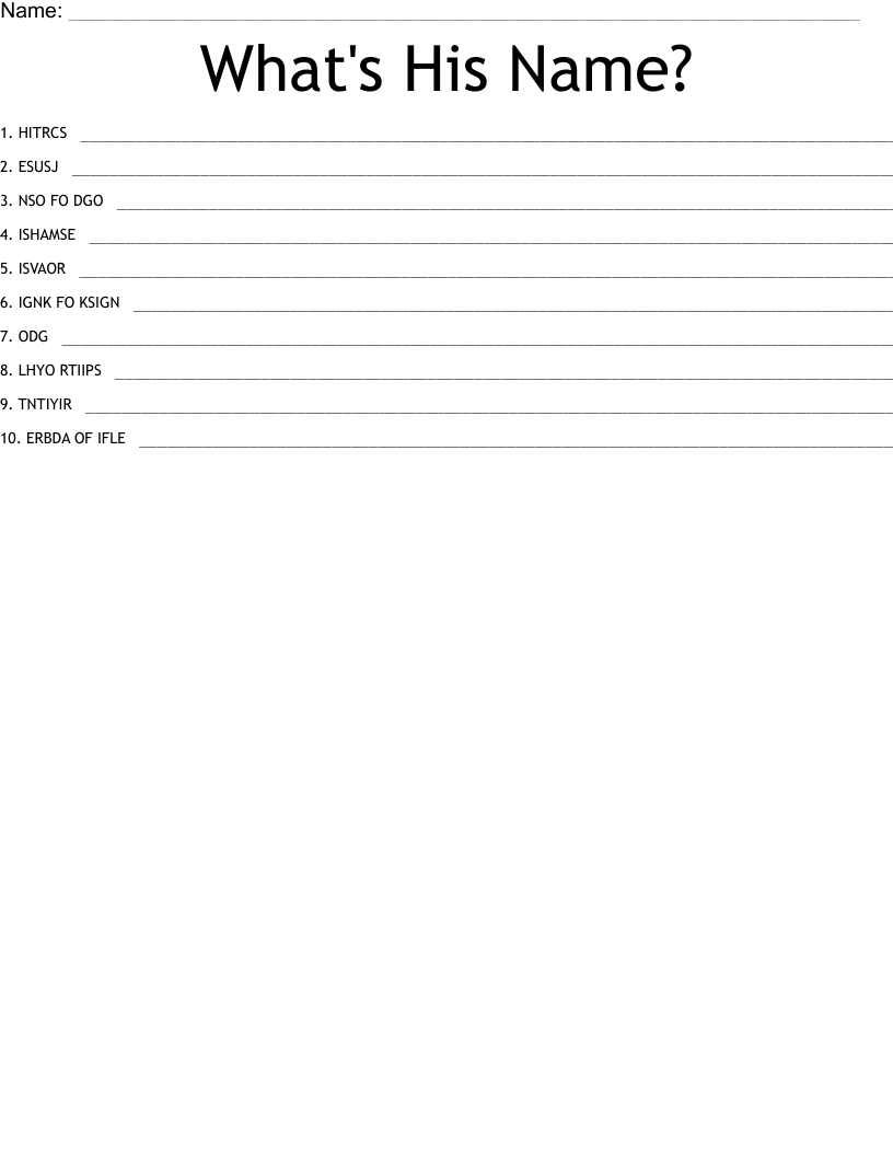 What's His Name? Word Scramble