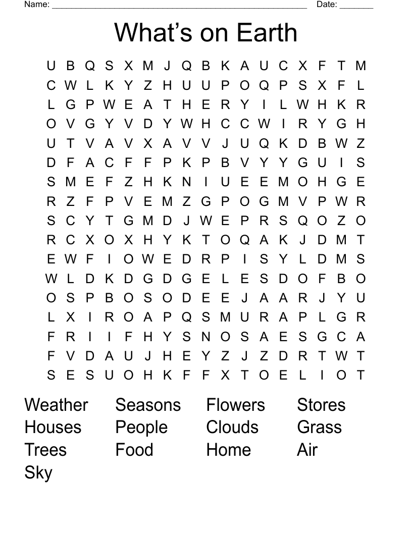 What’s on Earth  Word Search