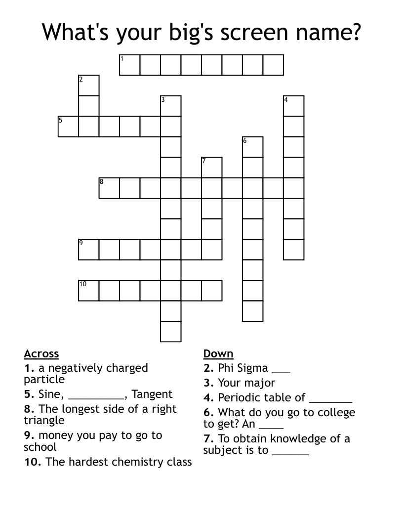 What's your big's screen name? Crossword