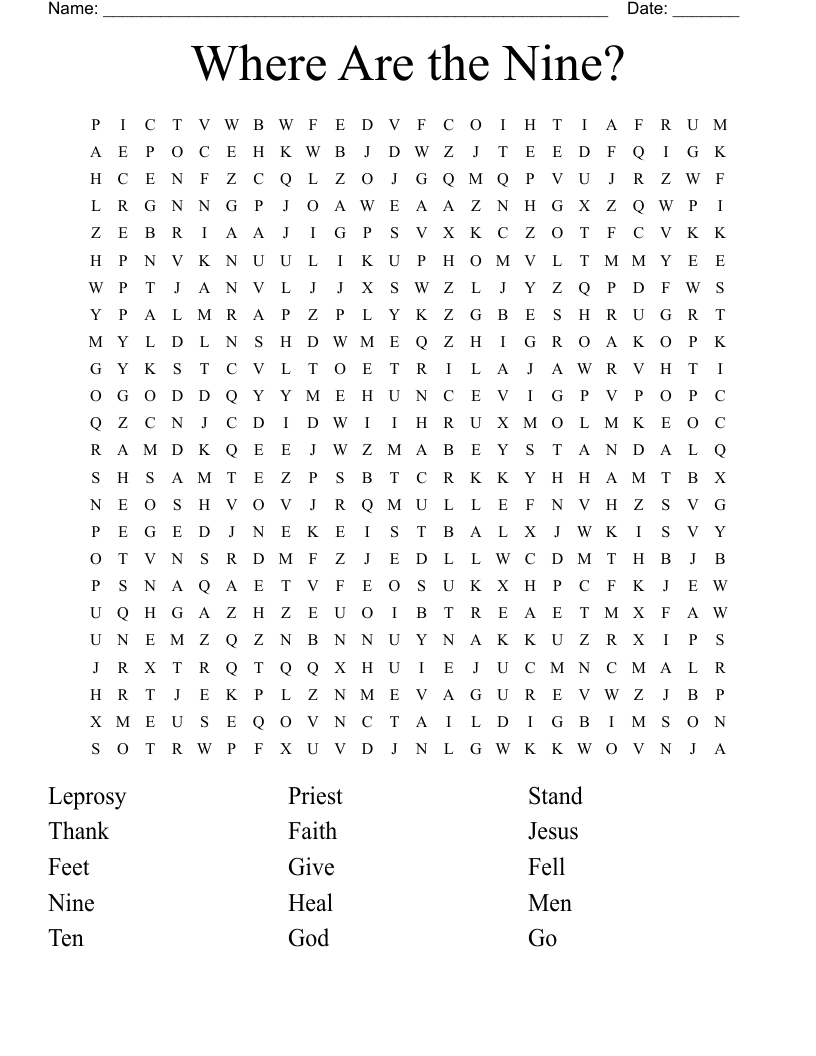 Where Are the Nine? Word Search