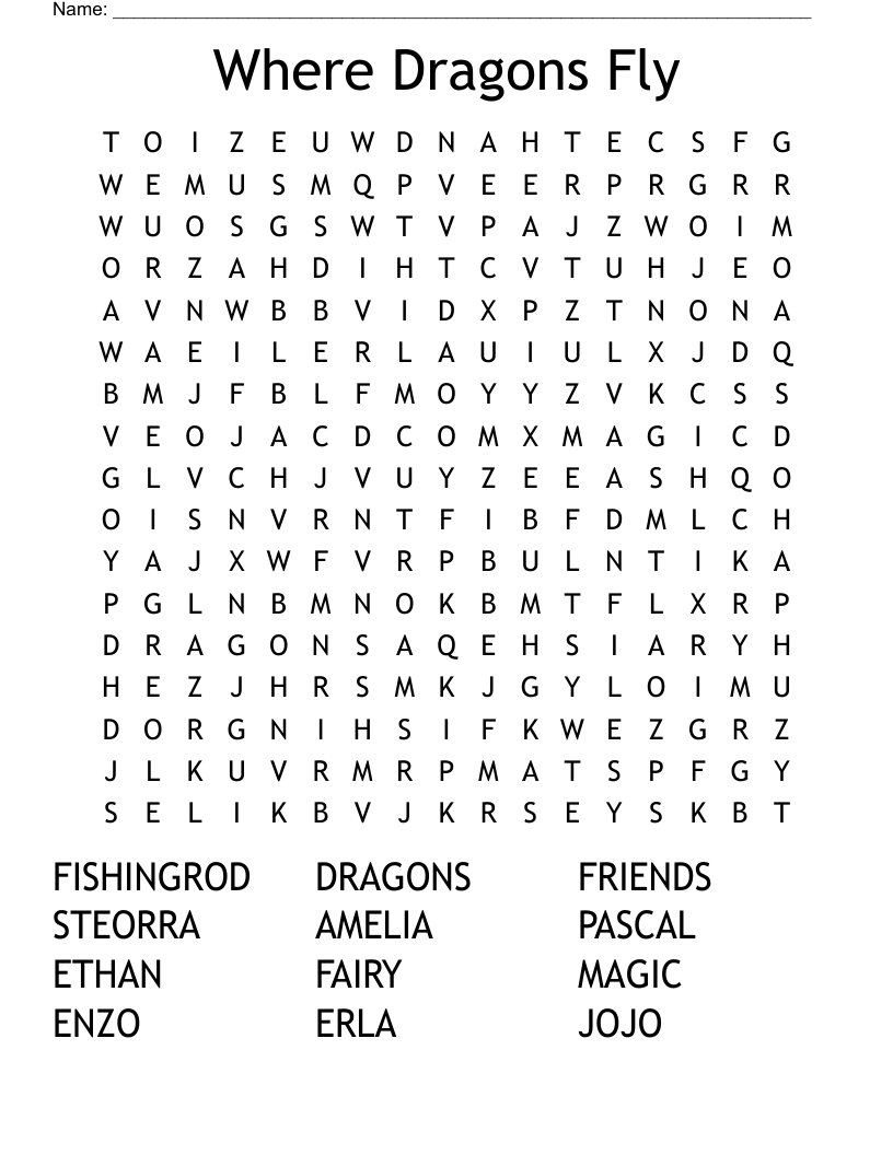 Where Dragons Fly Word Search WordMint