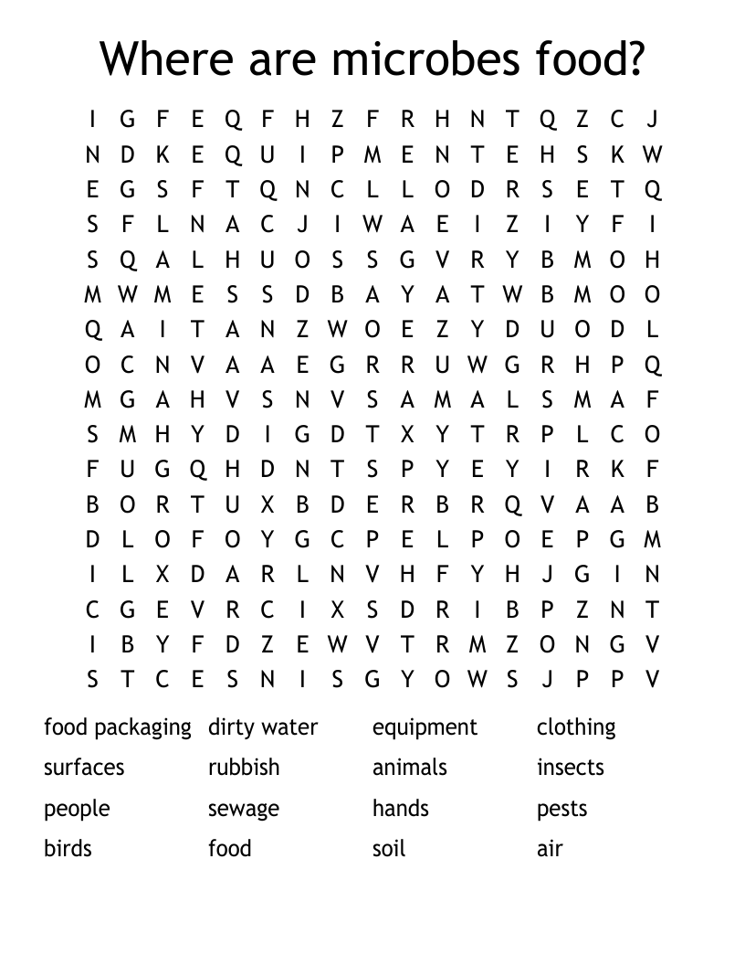 Where are microbes food? Word Search