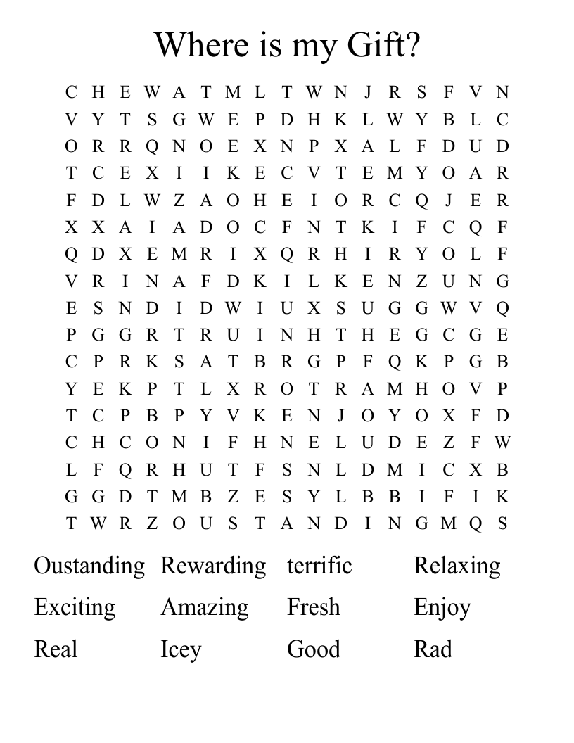 Where is my Gift? Word Search WordMint
