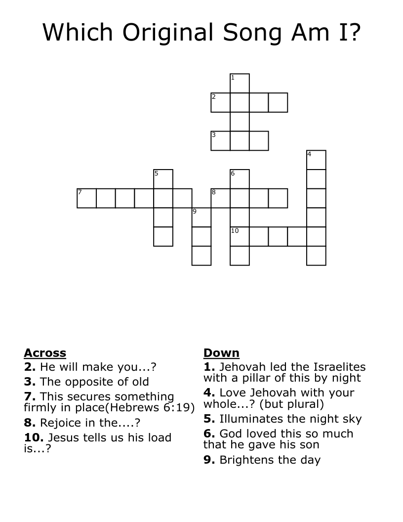 Which Original Song Am I? Crossword
