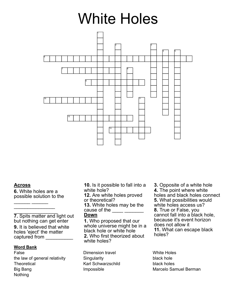 White Holes Crossword
