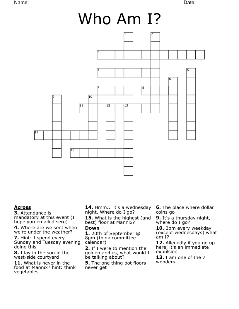 Who Am I? Crossword