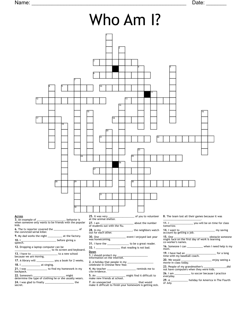 Who Am I? Crossword